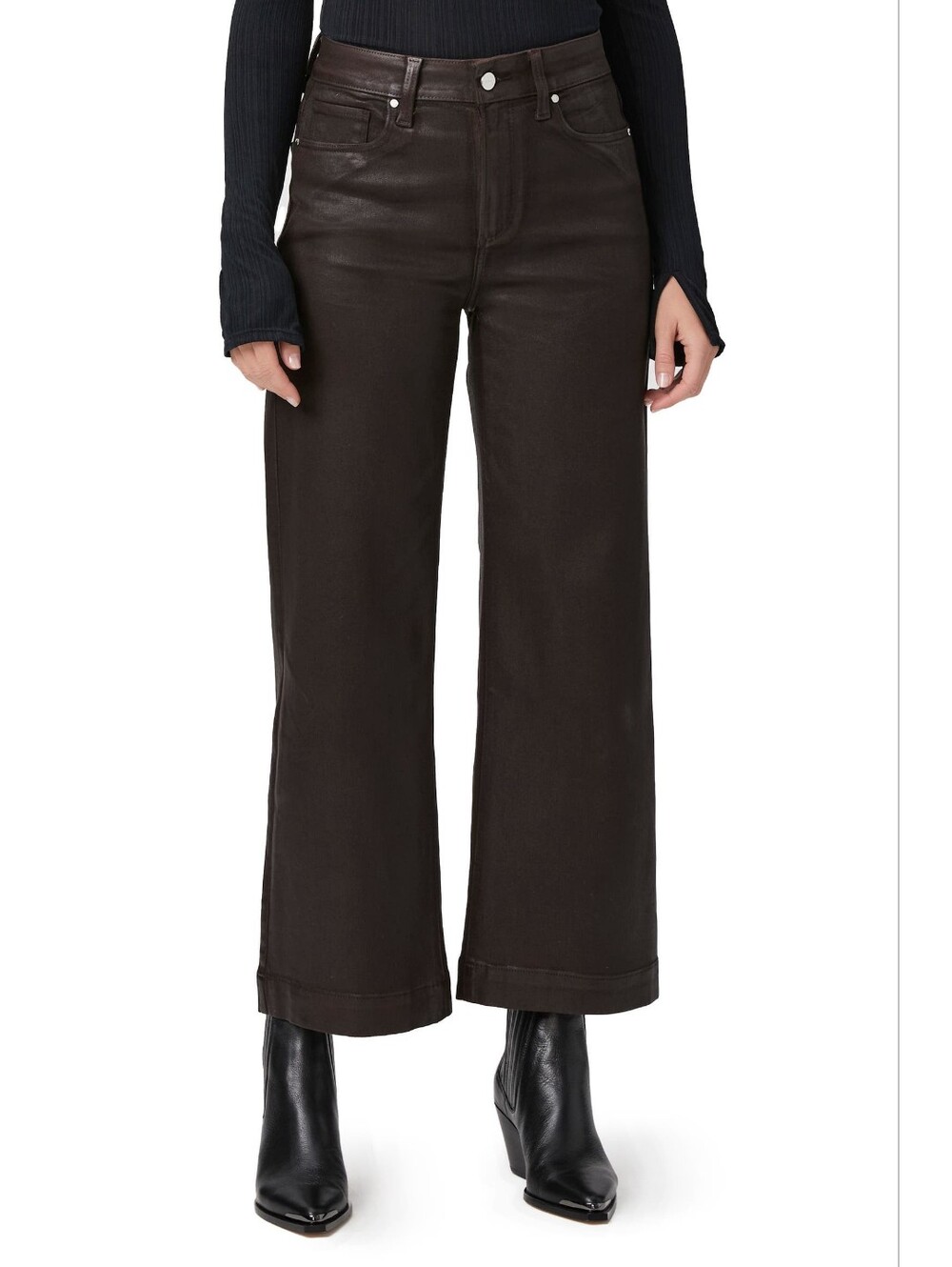 Paige Women's Sasha Coated Wide Leg Ankle Jeans In Chicory Coffee Sz 34